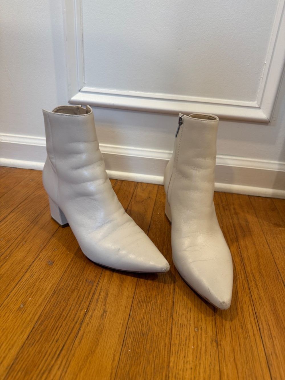 Marc Fisher Women's Cream Pointed Toe Block Heel Ankle Boot